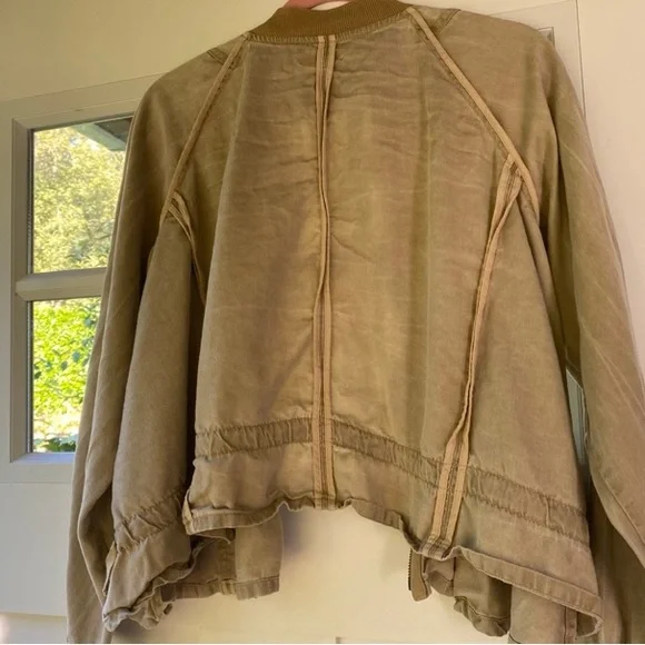 Anthropologie tan ruffled bomber jacket light sand XS - Picture 9 of 10